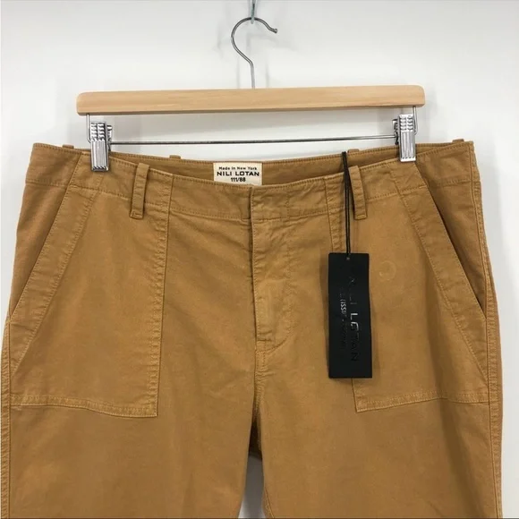 NWT NILI LOTAN Jenna Slim Pants in “Fawn” Cotton Ankle Raw Hem Size 12 - Picture 6 of 11
